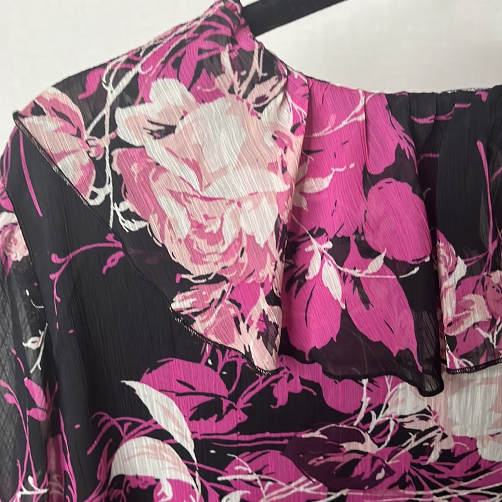 Roaman’s chiffon sheer arm sleeveless black underlies bodice pink black cream - Picture 6 of 14